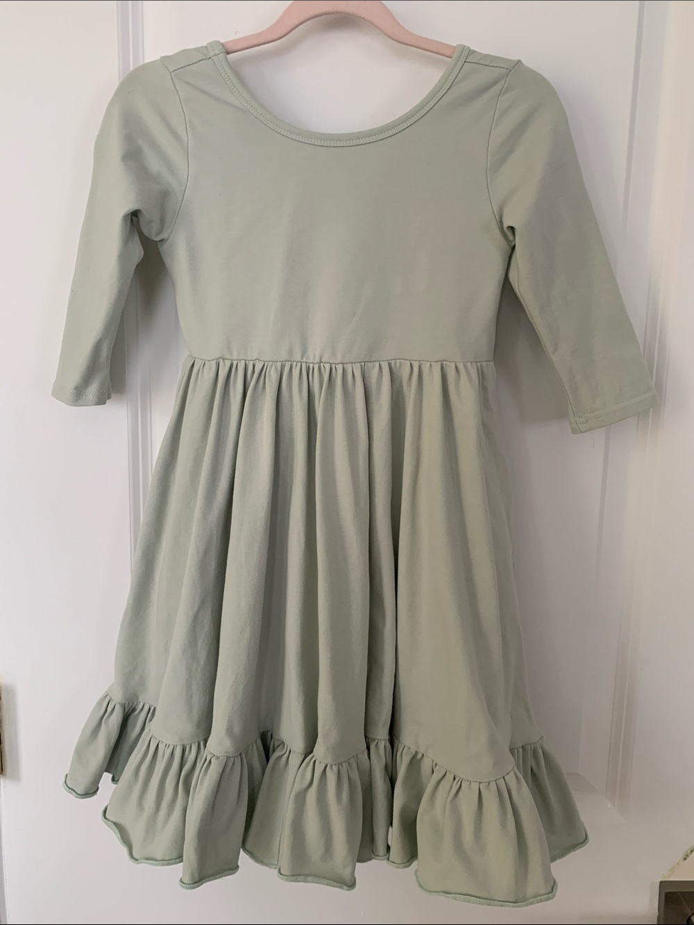 Girls' Light Sage Ruffle-Hem Knit Dress